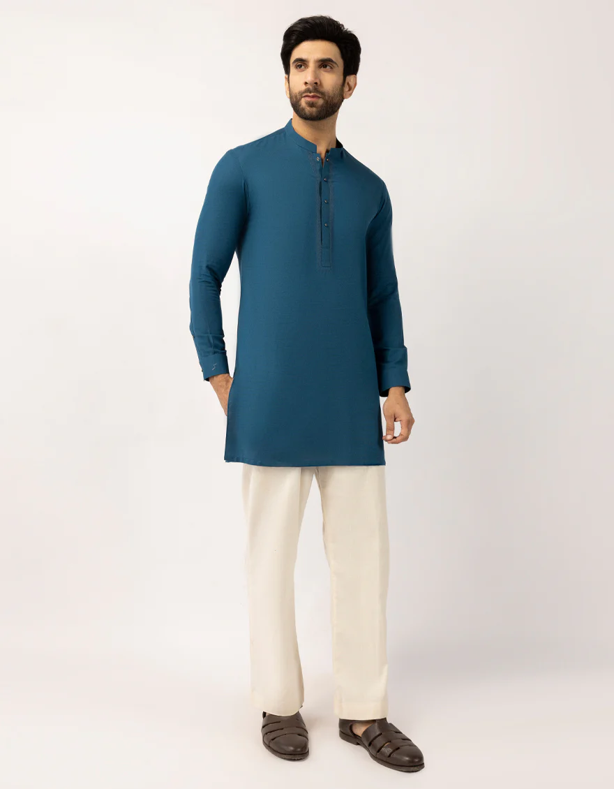 TEAL BLUE COTTON THIGH LENGTH KURTA | JJTHLK-W-90554/S25/JJ10450-SF