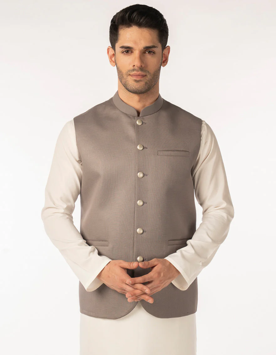 STONE GREY SUITING WAISTCOAT | JJVC-A-48240/S25/JJ10125-PN