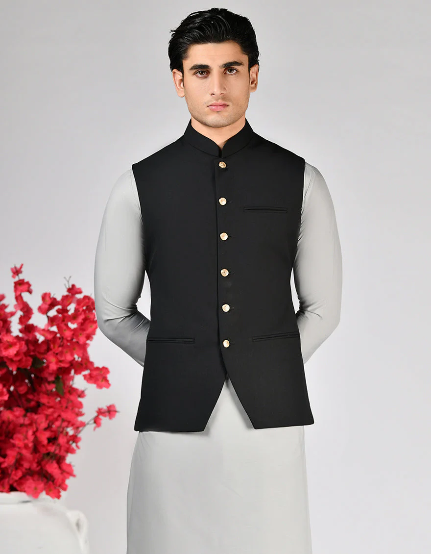 BLACK SUITING WAISTCOAT | JJVC-A-50241/S25/JJ10142-PN