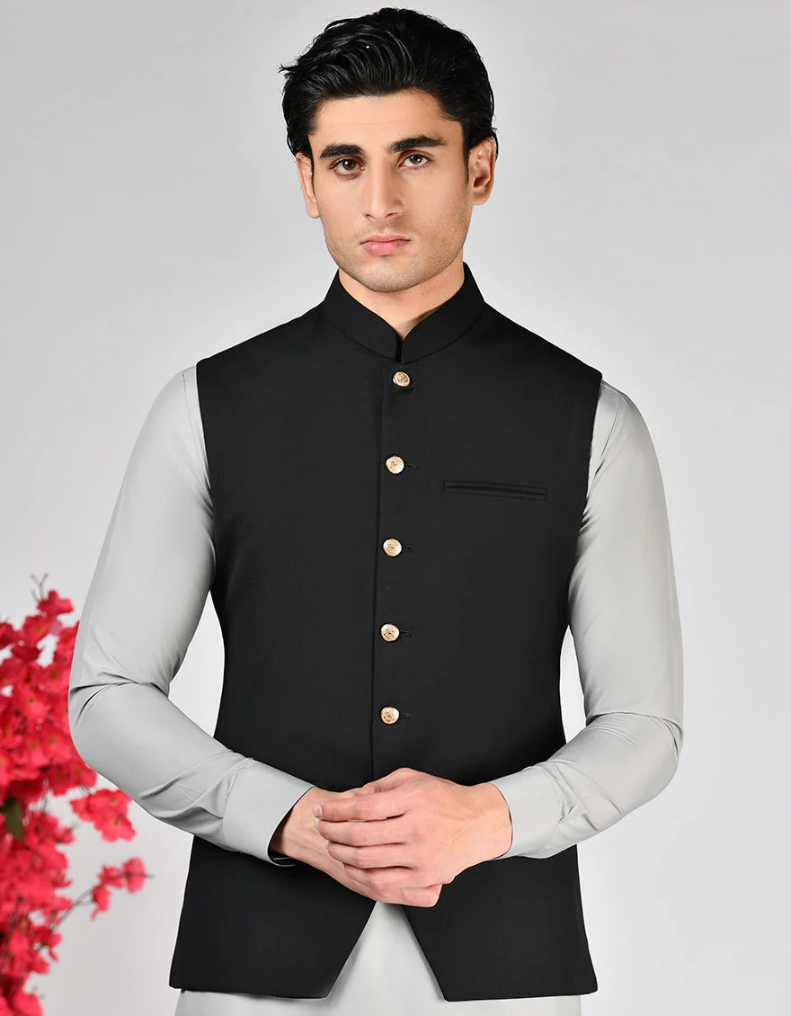 BLACK SUITING WAISTCOAT | JJVC-A-50241/S25/JJ10142-PN - Image 2