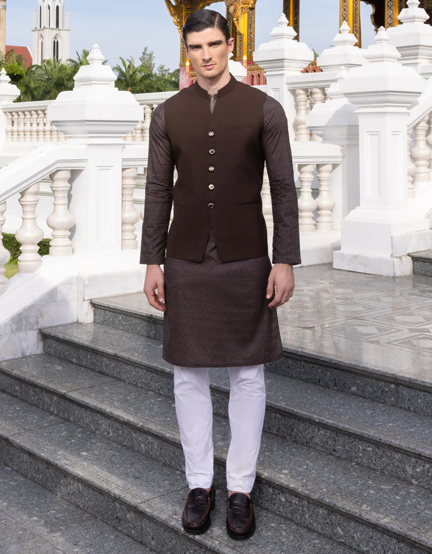 CHOCOLATE BROWN SUITING WAISTCOAT | JJVC-US-36994/S23/JJ8740-PN