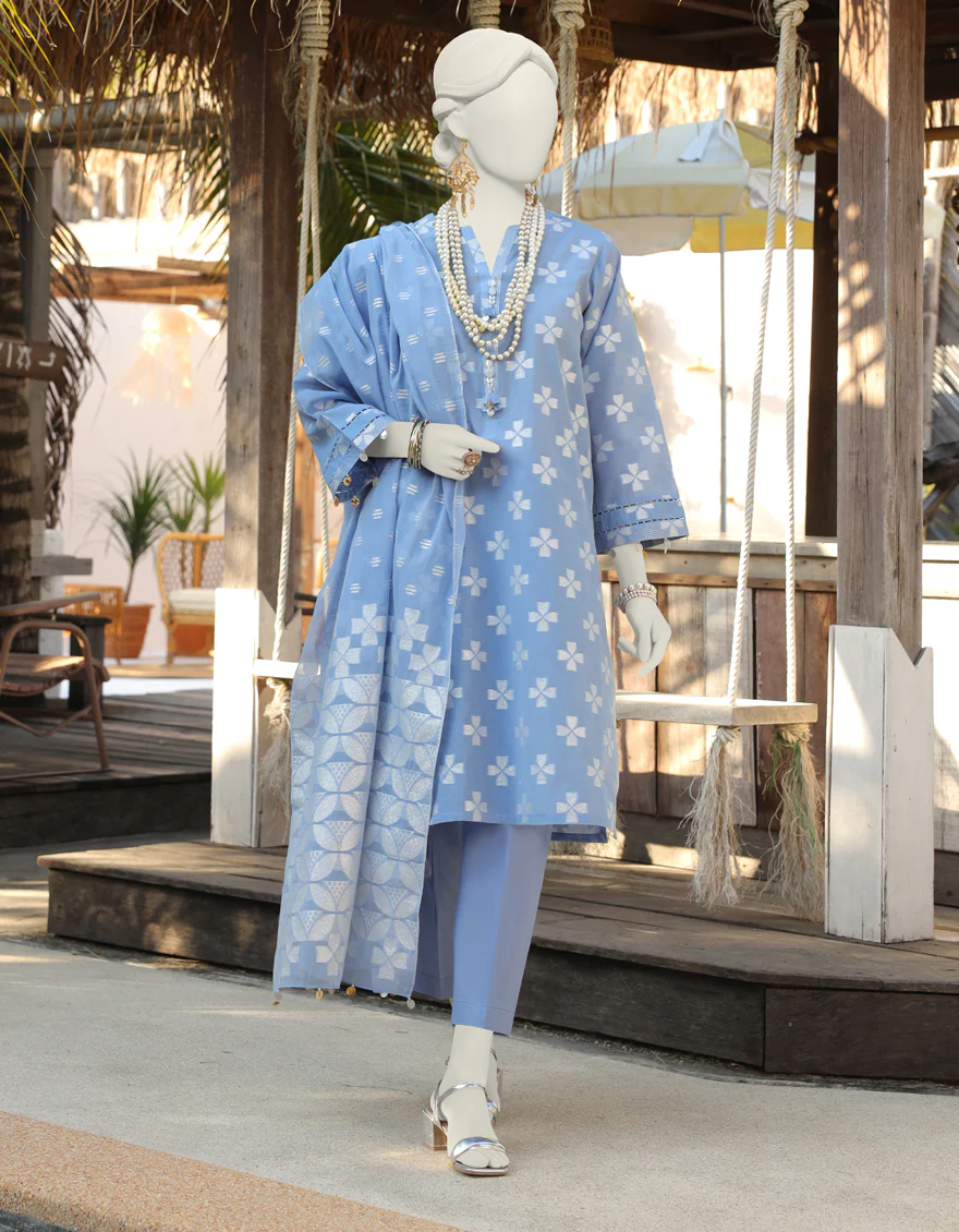 COOL BLUE JACQUARD 3PC UNSTITCHED | JLAWN-S-24-257 OPAL-07