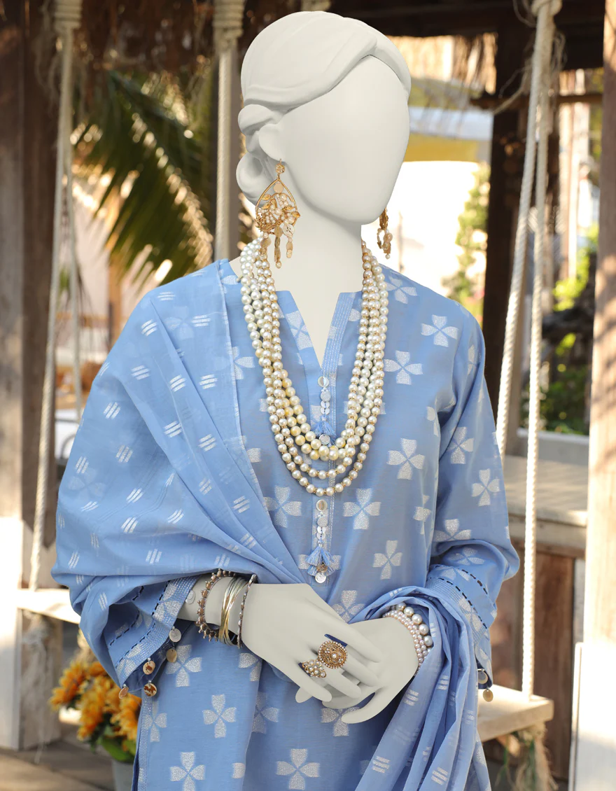 COOL BLUE JACQUARD 3PC UNSTITCHED | JLAWN-S-24-257 OPAL-07 - Image 2