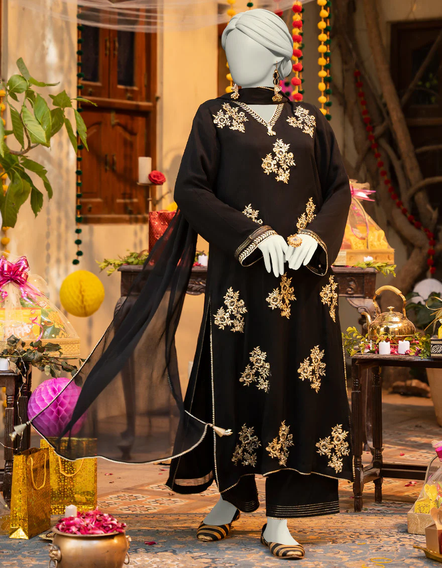 BLACK CHIFFON 3PC STITCHED | JLAWN-S-25-165/S SHIMMERING CHIC-04