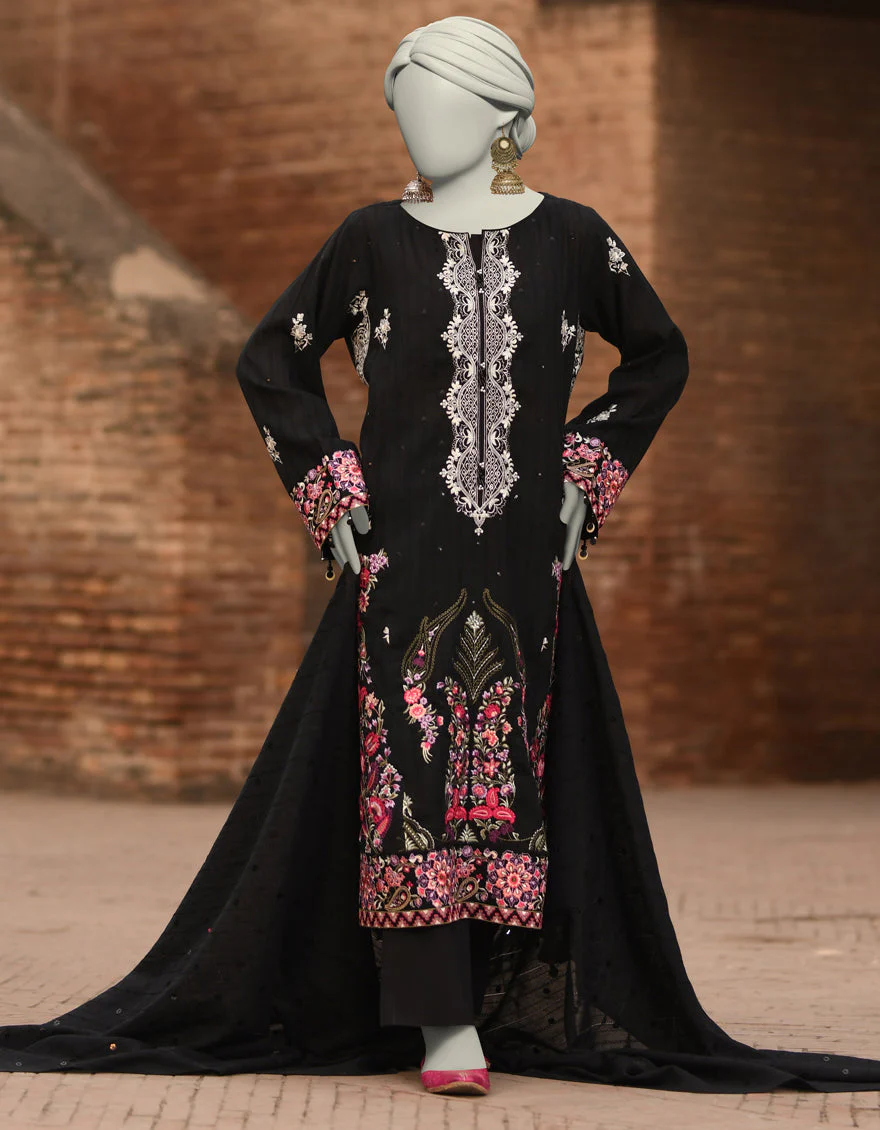 BLACK DOBBY 3PC UNSTITCHED | JLAWN-S-25-3187 GRANDIOSE-07