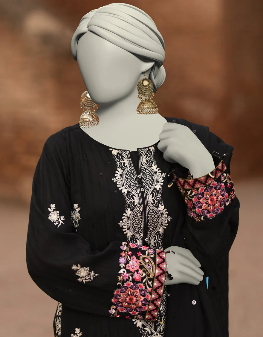 BLACK DOBBY 3PC UNSTITCHED | JLAWN-S-25-3187 GRANDIOSE-07 - Image 3
