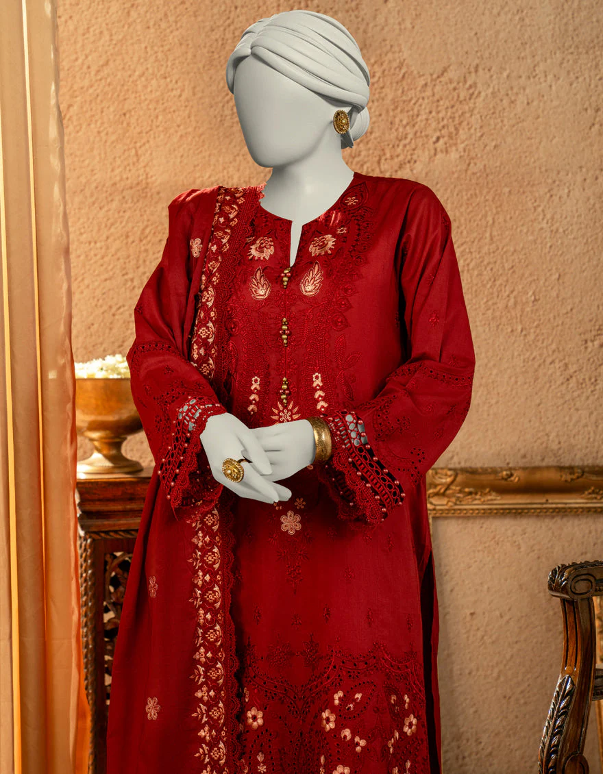 RED JACQUARD 3PC UNSTITCHED | JLAWN-S-25-3250 LUXE C-2 - Image 2