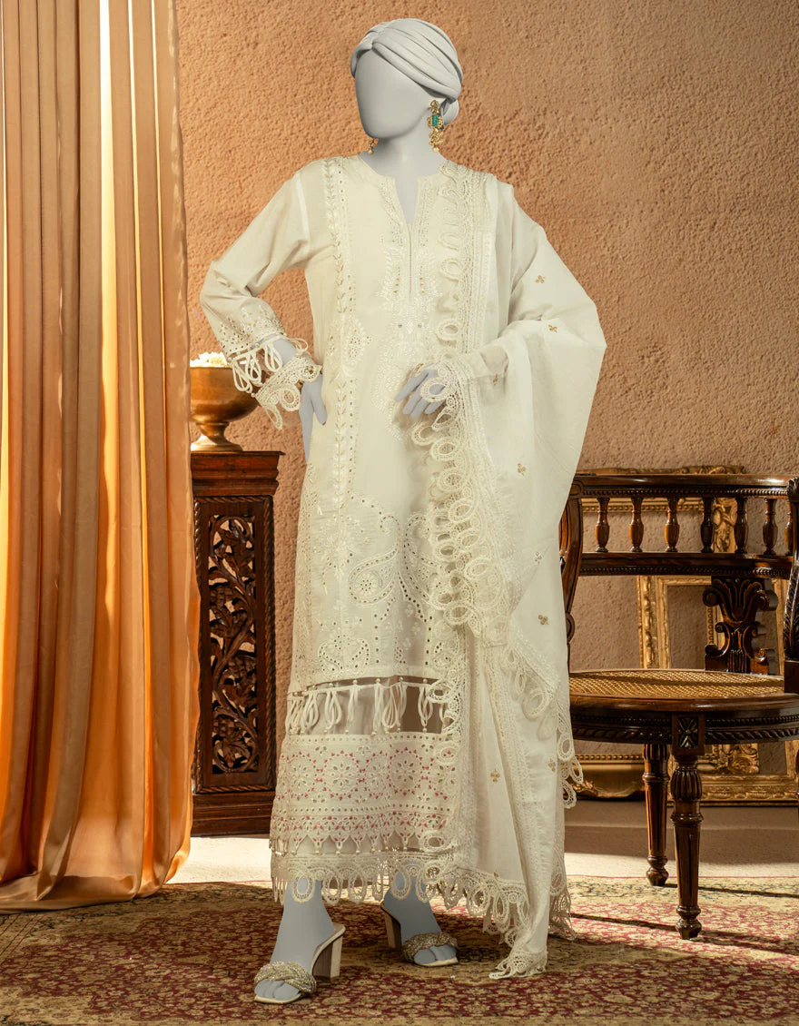 WHITE JACQUARD 3PC UNSTITCHED | JLAWN-S-25-3255 LUXE C-7