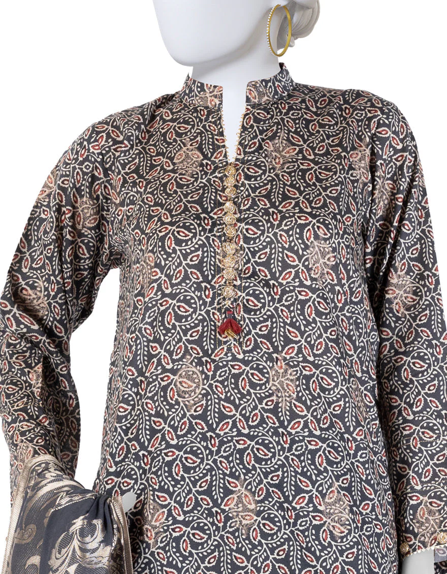 MULTICOLOR JACQUARD 3PC UNSTITCHED | JLAWN-S-25-3281 KALAMKARI-1 - Image 3