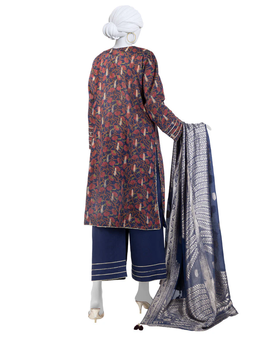 BLUE JACQUARD 3PC UNSTITCHED | JLAWN-S-25-3284 KALAMKARI-4 - Image 2