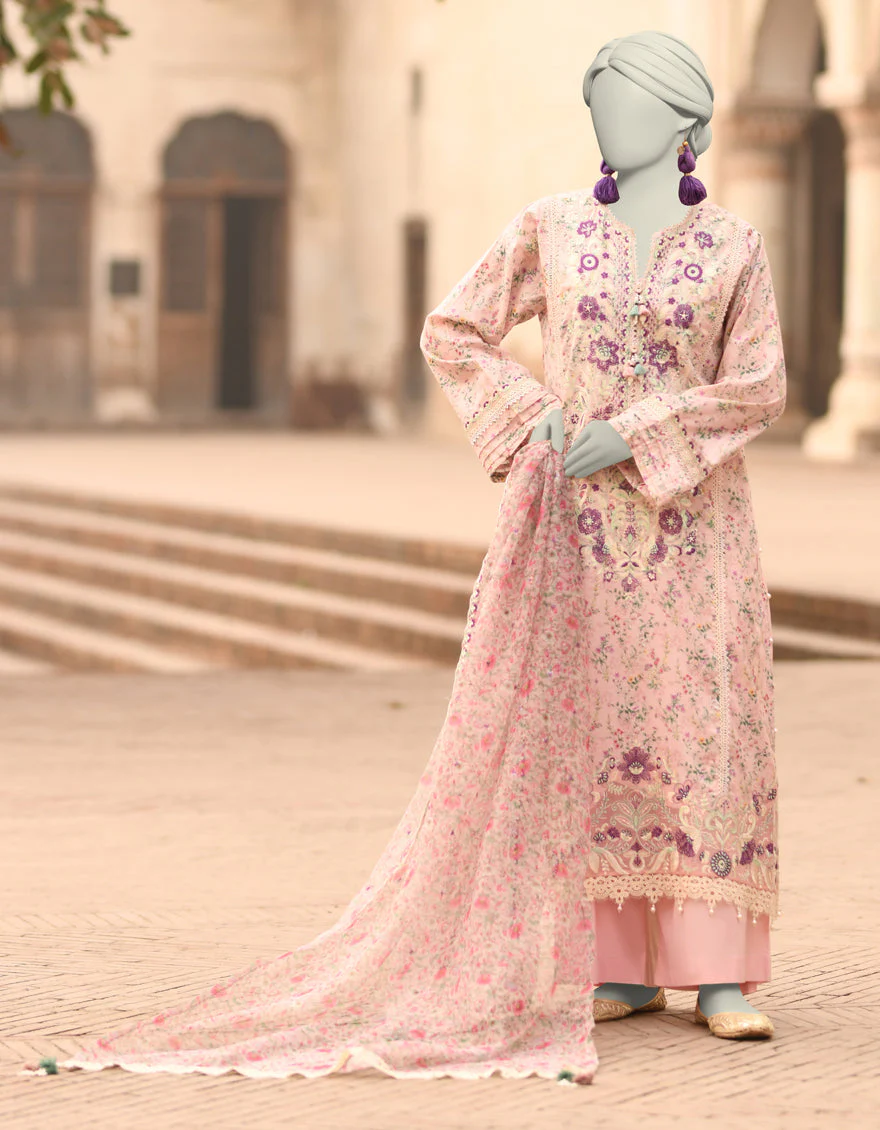 PINK LAWN 3PC UNSTITCHED | JLAWN-S-25-839 MAHROSH-3
