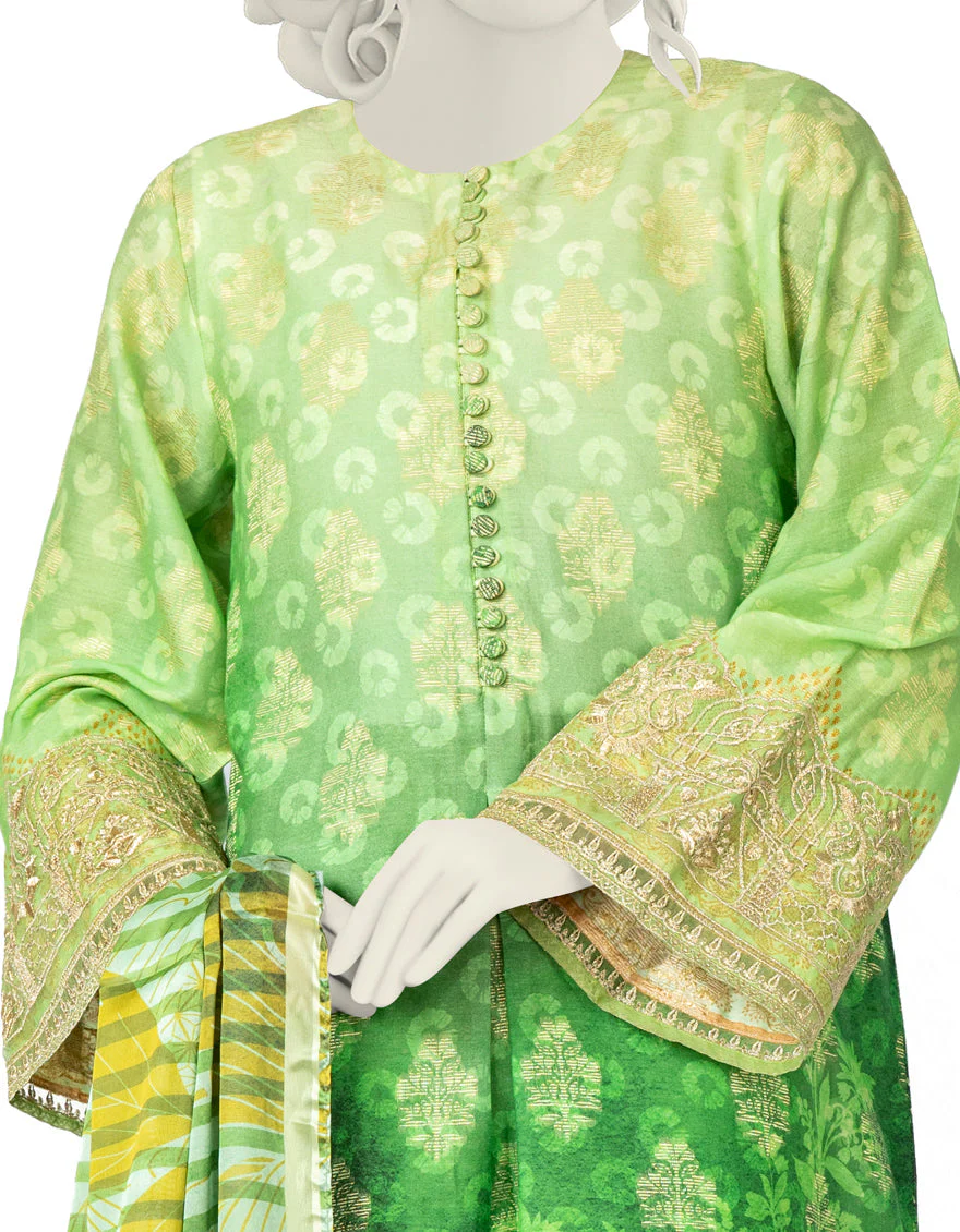 GREEN LAWN 3PC UNSTITCHED | JLAWN-S-US-22-288 EASTERN HEART - Image 2