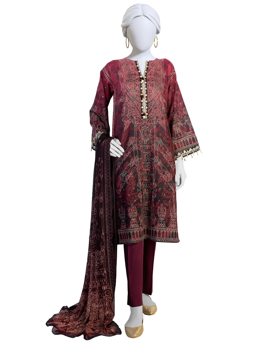 MAROON LAWN 3PC UNSTITCHED | JLAWN-S-US-23-199 SCARLET GRACE