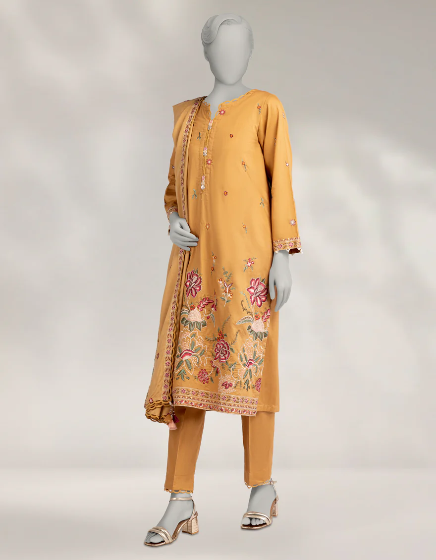 BROWN CAMBRIC 3PC UNSTITCHED | JLAWN-W-25-1025 LUXE-A-1