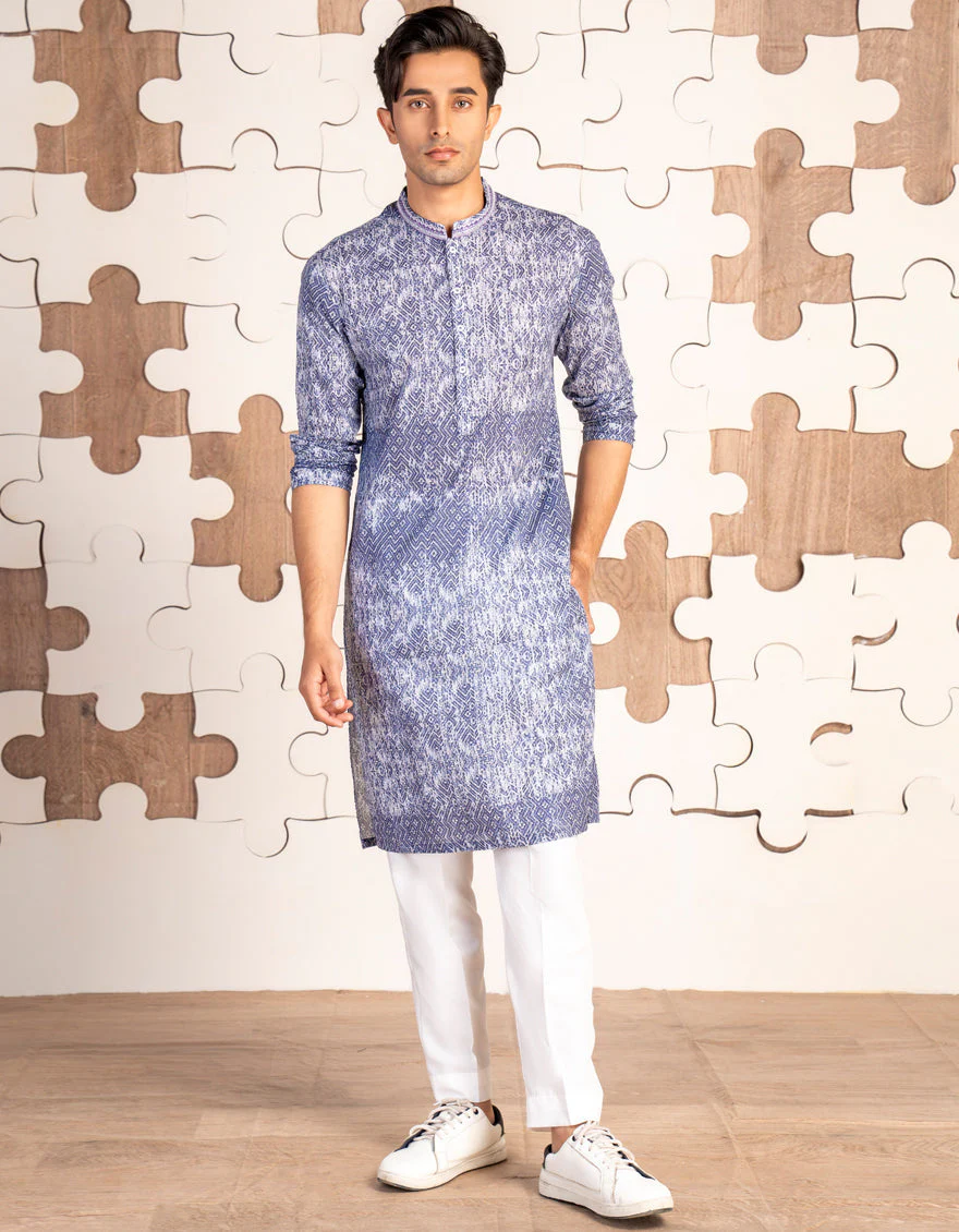 TEXT BLUE COTTON KURTA | JTK-A-34910/S24/JJ8771-SF