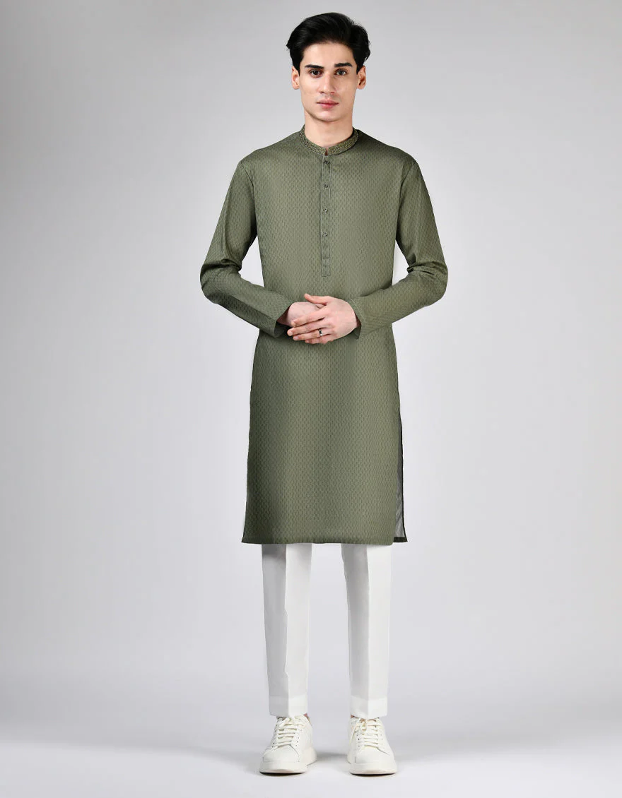 GREEN COTTON KURTA | JTK-A-46521/S24/JJ9552-SF