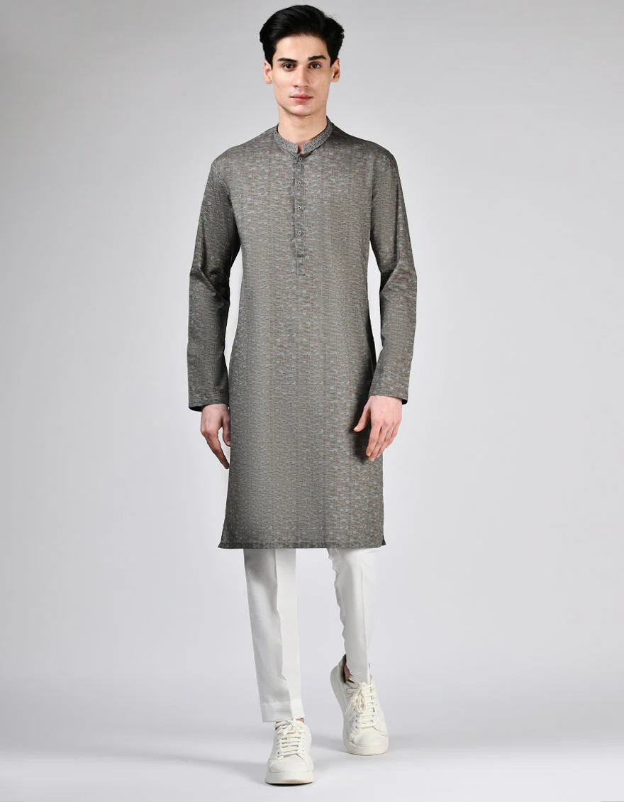 STONE BROWN COTTON KURTA | JTK-A-46565/S24/JJ9552-SF