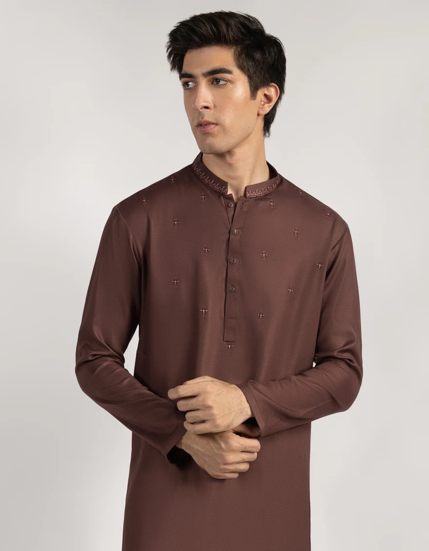 BROWN BLENDED KURTA | JTK-A-50286/S25/JJ10077-SF - Image 2