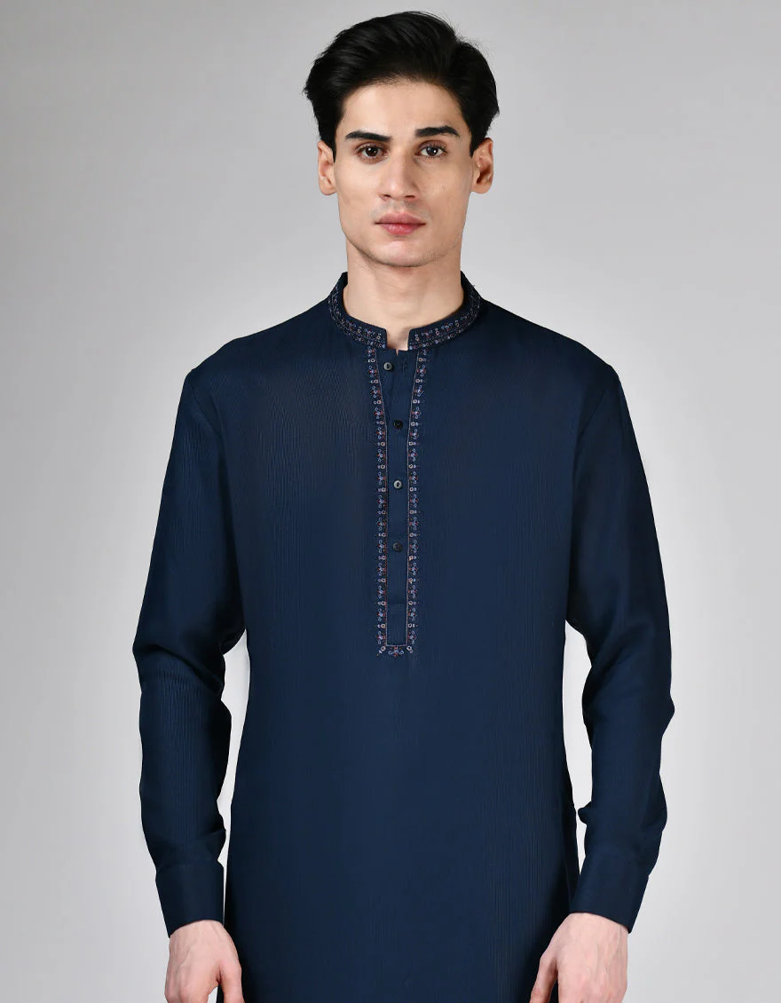 NAVY BLUE BLENDED KAMEEZ SHALWAR | JTKS-A-34934/S24/JJ9632-FL - Image 2