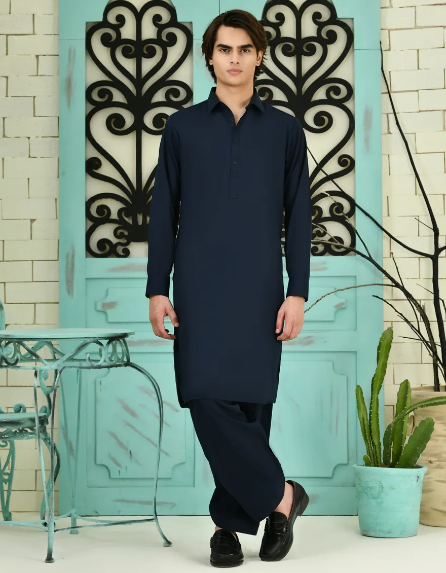 NAVY BLUE BLENDED KAMEEZ SHALWAR | JTKS-A-40198-R18-AP/S25/JJ9773-CL - Image 3