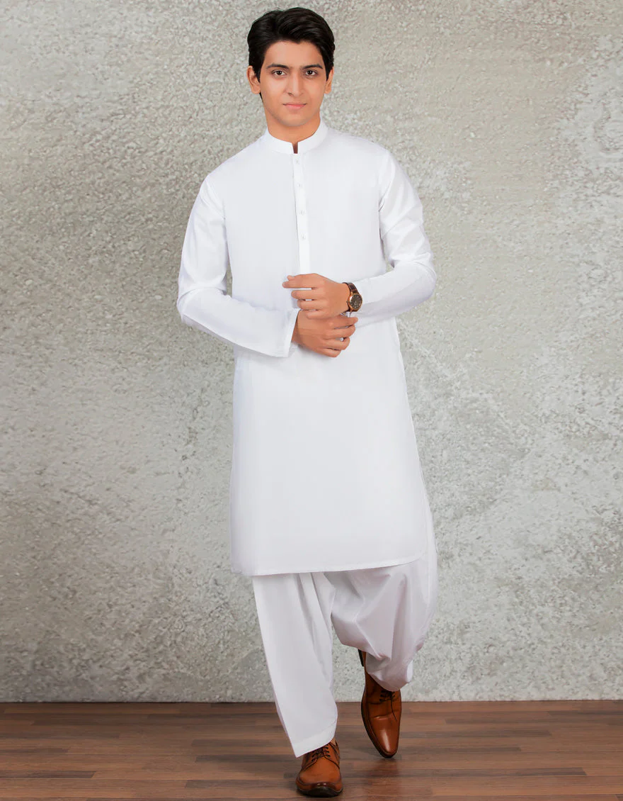 WHITE BLENDED KAMEEZ SHALWAR | JTKS-A-40223-R15-AP/S25-JJ9737-PN