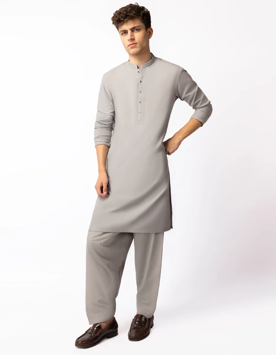 SILVER BLENDED KAMEEZ SHALWAR | JTKS-A-42032/S26/JJ10244-SF