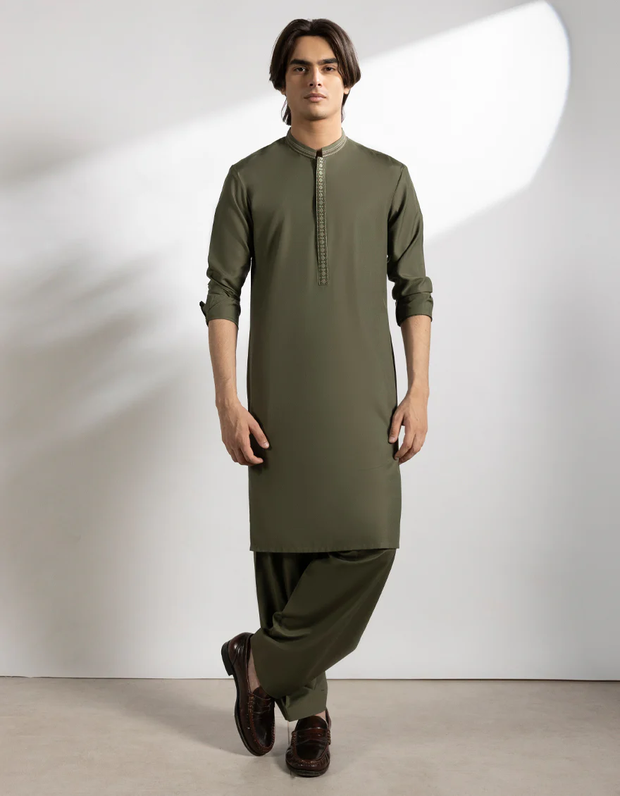 MEHNDI GREEN BLENDED KAMEEZ SHALWAR | JTKS-A-50166/S25/JJ9934-SF