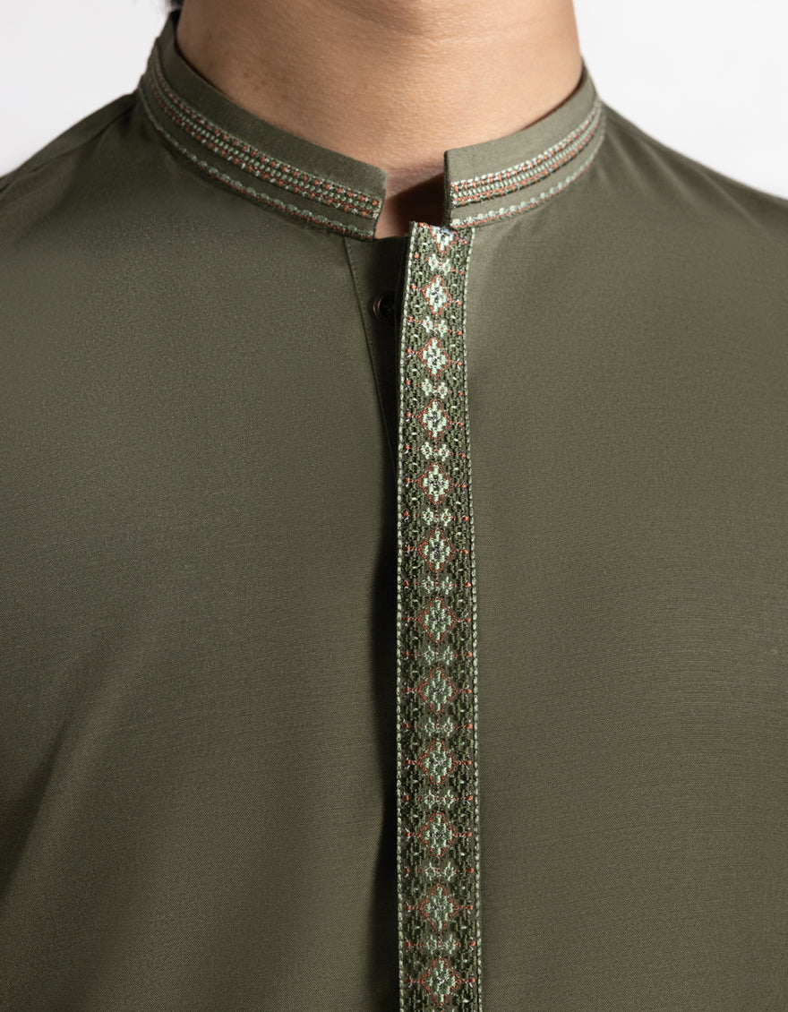 MEHNDI GREEN BLENDED KAMEEZ SHALWAR | JTKS-A-50166/S25/JJ9934-SF - Image 3
