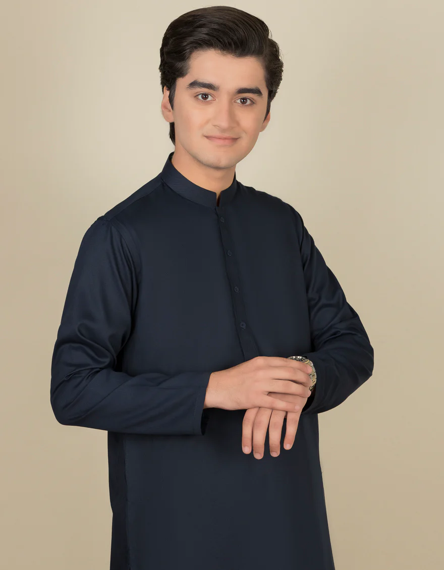 NAVY BLUE BLENDED KAMEEZ SHALWAR | JTKS-S-US-40199-R3-AP/S22/JJ7565-PN - Image 2