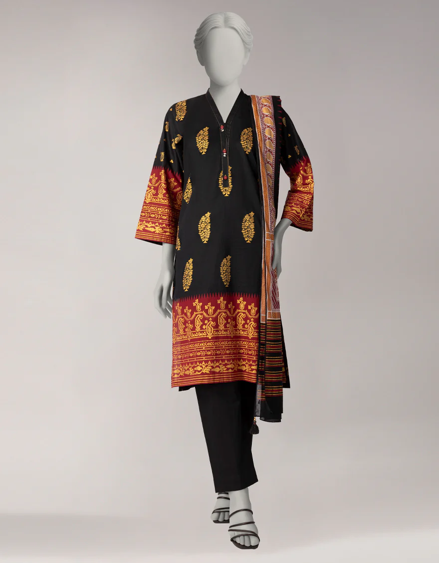 BLACK LAWN 3PC UNSTITCHED | JLAWN-S-26-1089 GOLD JAMDANI-1