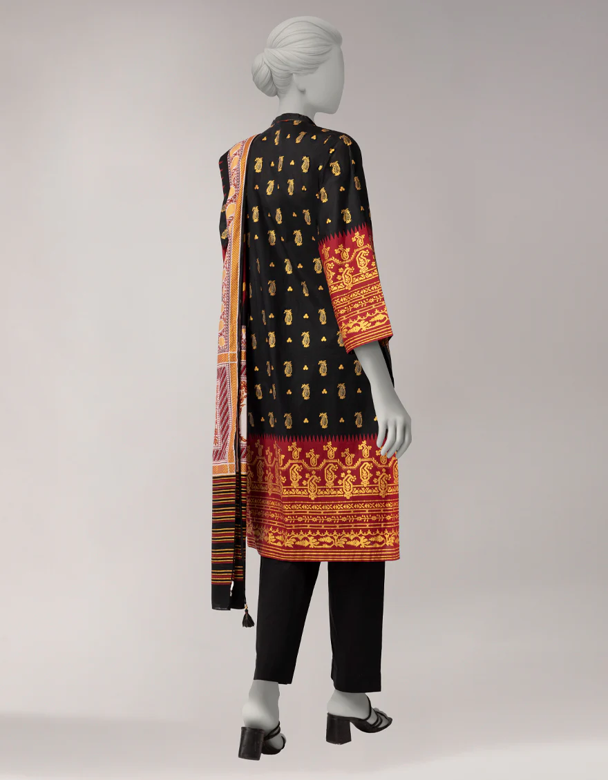 BLACK LAWN 3PC UNSTITCHED | JLAWN-S-26-1089 GOLD JAMDANI-1 - Image 2