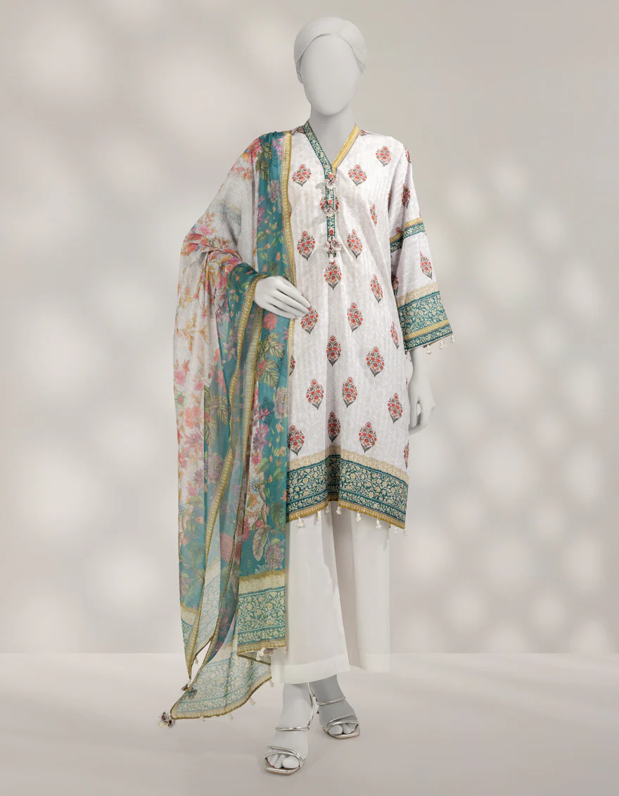 WHITE DOBBY 2PC UNSTITCHED | JLAWN-W-JDS-25-1196 FLORAL ART-2